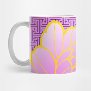 purple peony flower and japanese sayagata pattern Mug